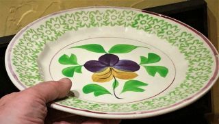Antique Stick Spatter Spatterware Plate,  4 - Color,  Pansy Pattern,  19th C. 4