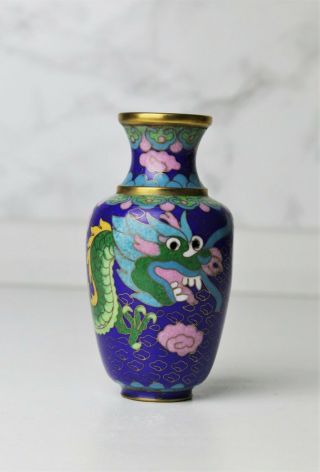 Cloisonne Snuff Bottle Blue Dragon Vase Vintage Chinese Oriental Antique