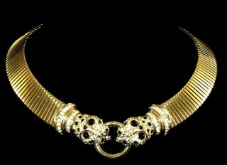 Fabulous Vintage Ciner Gold Tone Panther Pave Crystals Snake Chain Necklace Bl35