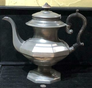 Large Antique American Pewter Teapot,  Unmarked,  C.  1850