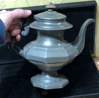 Large Antique American Pewter Teapot,  Unmarked,  c.  1850 4