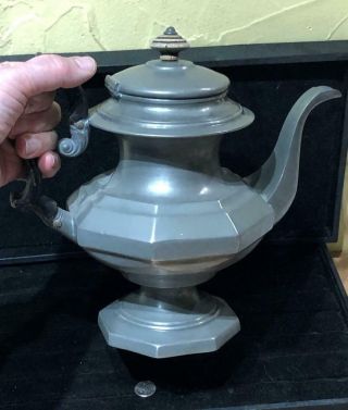 Large Antique American Pewter Teapot,  Unmarked,  c.  1850 5