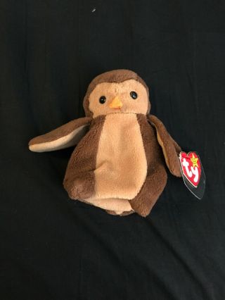 Rare Retired Ty Beanie Baby Hoot With Tag Errors & Pvc Pellets 1995