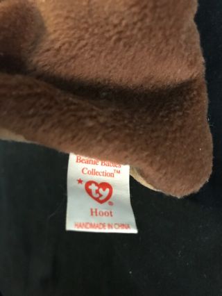 RARE RETIRED TY BEANIE BABY HOOT WITH TAG ERRORS & PVC PELLETS 1995 7