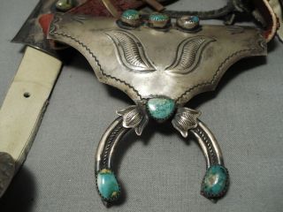 VERY IMPORTANT VINTAGE NAVAJO TURQUOISE STERLING SILVER HORSE BRIDLE HEADTSALL 2