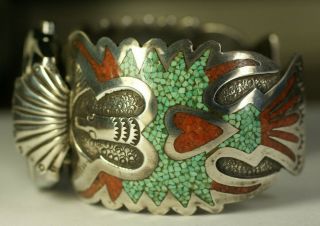 Navajo DJN Delvin Nelson Native Sterling Silver Turquoise Coral Cuff Vtg Watch 3