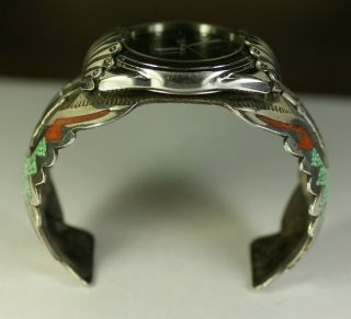 Navajo DJN Delvin Nelson Native Sterling Silver Turquoise Coral Cuff Vtg Watch 7