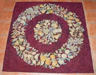 Vintage Large Wool Hooked Rug Fruit Motifs,  60 " X 59 - 1/2 " Dated 1987