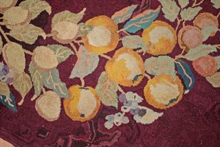 Vintage Large Wool Hooked Rug Fruit Motifs,  60 