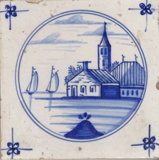 Delft Tile 18th - 19th Century (d 35) Church House & Barn