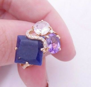 Fine 18ct18k Rose Gold Diamond,  Lapis Lazuli & Gem Set Heavy Designer Ring,  750