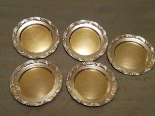 Tiffany Wave Edge Sterling Butter Pats With Gold Wash Centers C.  1884 Set Of 5