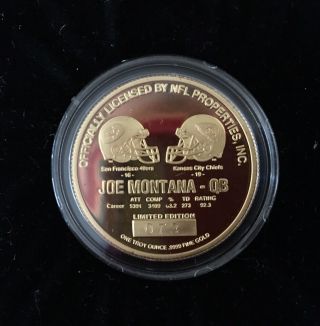 JOE MONTANA 1 Ounce Solid Pure gold Coin HOF Highland Rare SF 5
