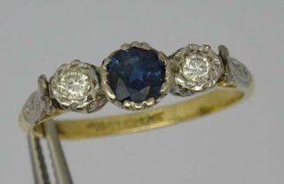 Art Deco 18ct Gold & Platinum Diamond & Sapphire Three Stone Ring C1930 