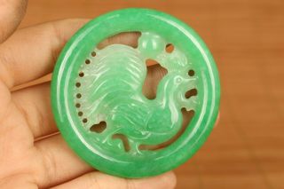 Collectable Jadeite Jade Hand Carving Cock Pendant Dragon Necklace Netsuke