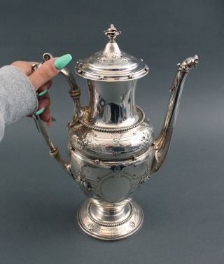 Large 19thc Antique 1870s Gorham Coin Silver Engraved Coffeepot,  Nr