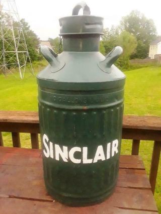 Very Rare Antique 1920s Sinclair Oil 10 Gallon Embossed Metal Gas Oil Can Exc