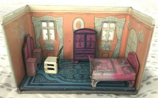 Vintage Marx Newlywed Tin Litho Bedroom With Furniture