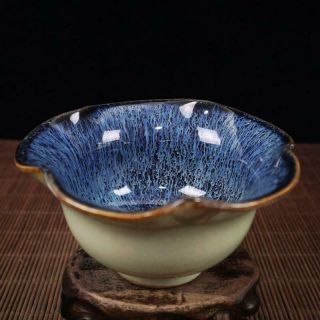 Chinese Blue And White Porcelain Lotus Leaf Kiln Glazed Bowl W Qianlong Mark
