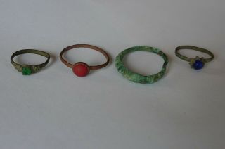 British Uk Metal Detecting Find 3 Medieval Tudor Rings,  Stones,  1 Viking Ring