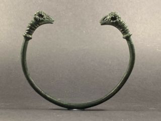 V Rare Ancient Viking Norse Bronze Bracelet With Ram Head Terminals C.  900 - 1100ad