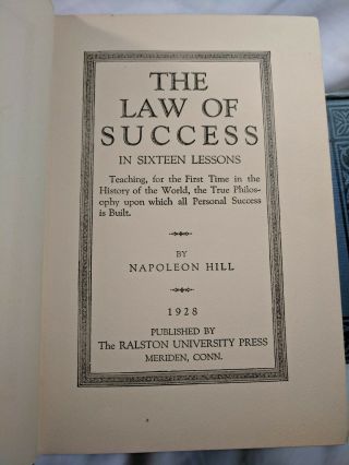THE LAW OF SUCCESS,  Napoleon Hill,  8 Books 16 Lessons HC 1928 First Edition RARE 7