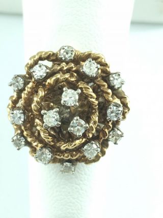 14 Kt Yellow Gold & Diamond Modern Cluster Ring (approx 1.  2 Ct) Size 5.  5