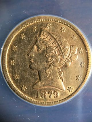 1879 - Cc - $5 Gold Piece - Liberty Head Half Eagle - Anacs - Au50 - Rare