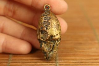 Asian old copper hand carved skull head Statue figure pendant noble gift 2