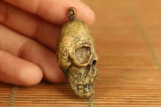 Asian old copper hand carved skull head Statue figure pendant noble gift 3