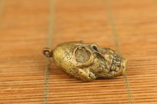 Asian old copper hand carved skull head Statue figure pendant noble gift 5