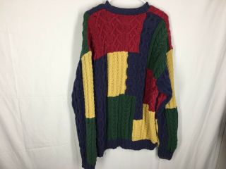 Vintage Tommy Hilfiger Color Block Cable Knit Sweater L Flag Pullover Sailing
