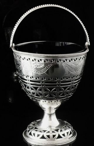 Hester Bateman Antique Silver Sugar Basket,  London 1785
