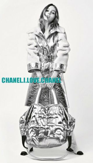 Chanel 17a $15,  900 Silver Leather & Shearling Belted Coat Jacket,  38,  Nwt,  Rare