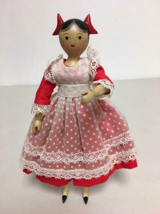 Vintage 1973 Sherman Smith 6 " Peg Wooden Doll W Red Bow " Julie "
