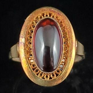 Antique Garnet 14k Yellow Gold Dinner Ring Vintage Estate Jewelry Victorian