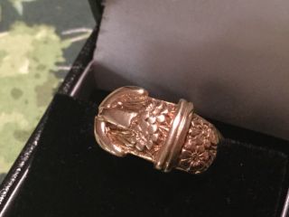 Heavy,  Vintage 9 Ct Solid Yellow Gold Ornate Buckle Ring Uk Size P Wt 5.  9 G Hm