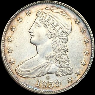 1839 - O/o Capped Bust Silver Half Dollar,  Near Uncirculated Bu Ms Rare.  No Resv