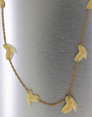 Ladies Vintage Estate 14k 585 Yellow Gold Shark Tooth Chain Necklace