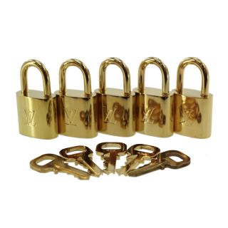 Louis Vuitton Lv Logos Padlock Key Set Of 5 Gold Tone Vintage Authentic Dd18 W