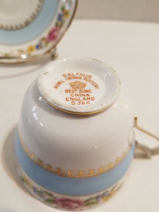 BALFOUR ROYAL CROWN POTTERY BEST BONE CHINA ENGLAND TEA CUP & SAUCER Blue 4