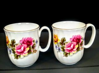Duchess Bone China Mugs Cups Tea Coffee Flowers Roses Pink Yellow Gold England