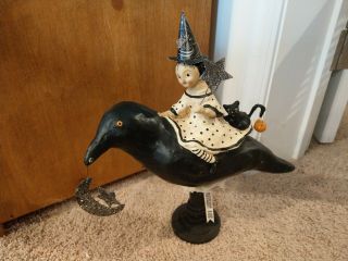 Nicol Sayre Vintage Halloween Style Witch On Crow Giant Figurine