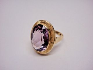 Antique Solid 18k Yellow Gold 8ct Bezel Set Oval Natural Amethyst Solitaire Ring