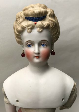 24” Antique Blonde Large German Parian Doll Corset Waist Pierced Ears - Needs Tlc