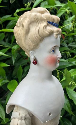 24” Antique Blonde LARGE GERMAN PARIAN DOLL Corset Waist Pierced Ears - Needs TLC 5