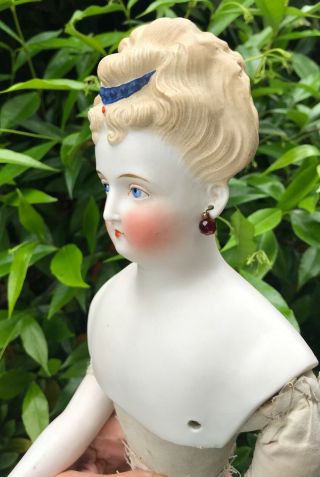 24” Antique Blonde LARGE GERMAN PARIAN DOLL Corset Waist Pierced Ears - Needs TLC 7