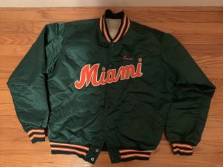 Rare Vintage Satin Miami Hurricanes Green Embroidered Jacket Size 44 Ron Fraser