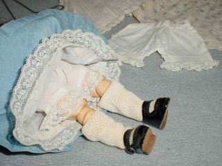 Antique Kestner 143 Cabinet Size Bisque Head Doll w/Wardrobe 12