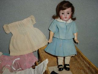 Antique Kestner 143 Cabinet Size Bisque Head Doll W/wardrobe